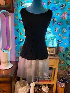 LOGO by Lori Goldstein Black Tank Top with Sheer Ivory Hem